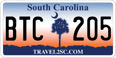 SC license plate BTC205