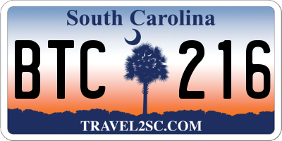SC license plate BTC216