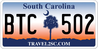 SC license plate BTC502