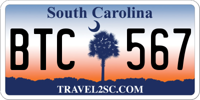 SC license plate BTC567