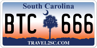 SC license plate BTC666