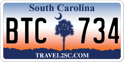 SC license plate BTC734