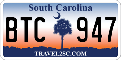 SC license plate BTC947