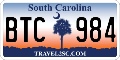 SC license plate BTC984