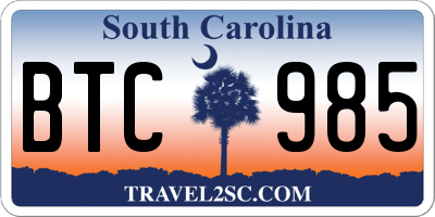 SC license plate BTC985