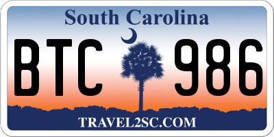 SC license plate BTC986