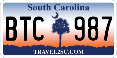 SC license plate BTC987