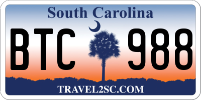 SC license plate BTC988