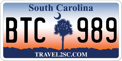 SC license plate BTC989