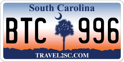 SC license plate BTC996