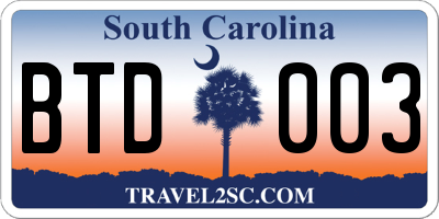 SC license plate BTD003