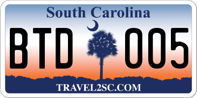 SC license plate BTD005