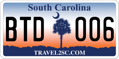 SC license plate BTD006