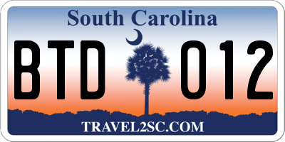 SC license plate BTD012