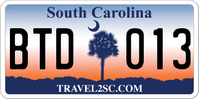 SC license plate BTD013