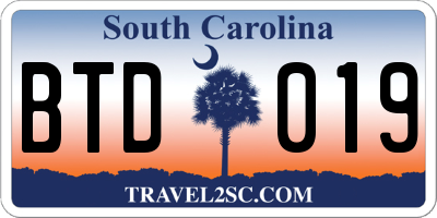 SC license plate BTD019