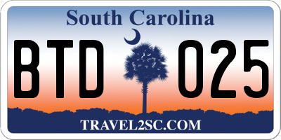 SC license plate BTD025