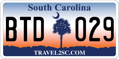 SC license plate BTD029