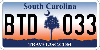 SC license plate BTD033