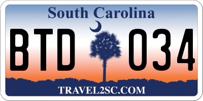 SC license plate BTD034