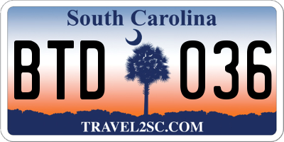 SC license plate BTD036