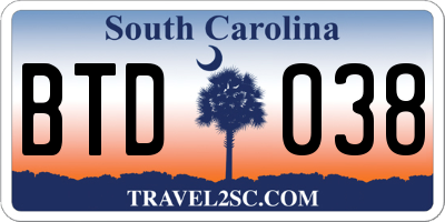 SC license plate BTD038
