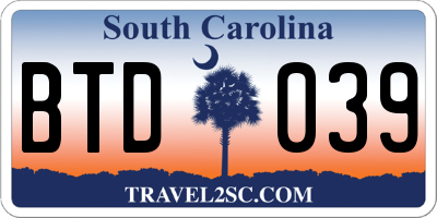 SC license plate BTD039