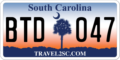 SC license plate BTD047