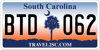 SC license plate BTD062