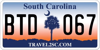 SC license plate BTD067