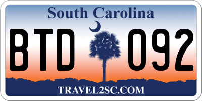 SC license plate BTD092