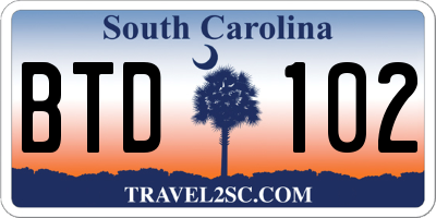 SC license plate BTD102