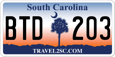 SC license plate BTD203