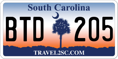 SC license plate BTD205
