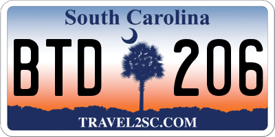 SC license plate BTD206