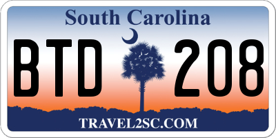 SC license plate BTD208