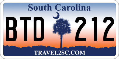 SC license plate BTD212