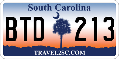 SC license plate BTD213