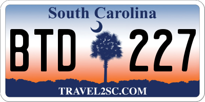 SC license plate BTD227