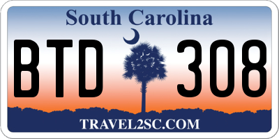 SC license plate BTD308