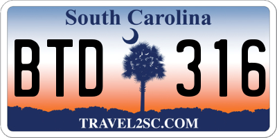 SC license plate BTD316