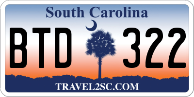 SC license plate BTD322