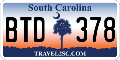 SC license plate BTD378