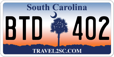 SC license plate BTD402