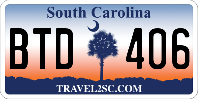 SC license plate BTD406