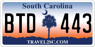 SC license plate BTD443