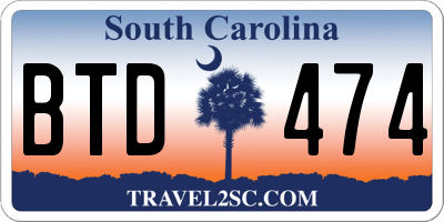 SC license plate BTD474