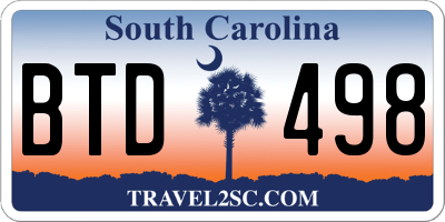 SC license plate BTD498