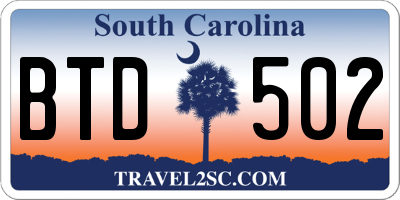 SC license plate BTD502