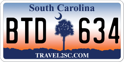 SC license plate BTD634